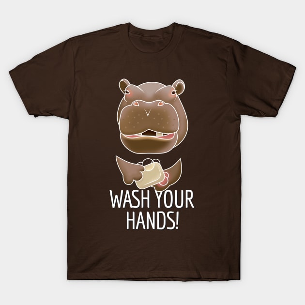 Hippo says Wash Your Hands! T-Shirt by goldengallery